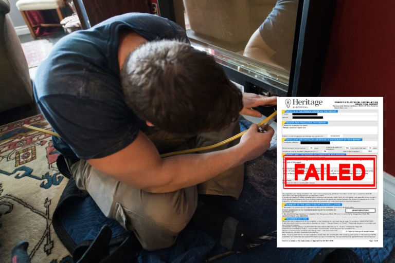 EICR in progress with an example of an unsatisfactory Electrical Installation Condition Report.